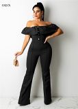New Arrival 2021 Autumn Women Jumpsuits Sexy Strapless Falbala Solid Color Club Wear One Piece Jumpsuits