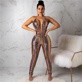 New Arrival Autumn 2021 Nightclub Sexy Sling Sequin Jumpsuit Women Clothing V Neck One Piece Jumpsuits