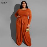 New Arrival 2021 Autumn Plus Size Set Casual Solid Color Long Sleeve O Neck Loose Pants Womens Two Piece Set
