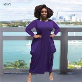 Newest Design 2021 Autumn Women Plus Size Dress Casual Solid Color Long Sleeve Irregularity Hem Maxi Dress