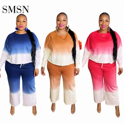 Best Design 2021 Autumn Women Loose Plus Size Set Casual Gradient Color Light Ripe Style Two Piece Pants Set