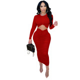 New Arrival 2021 Casual Long Sleeve Solid Color Woman Two Piece Skirt Set Women Clothing 2 Piece Skirt Set
