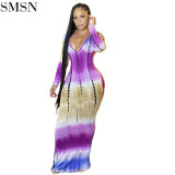Fashion 2021 Printed Long Sleeve Fall Clothing Sexy Maxi Dress Ladies Casual Dress For Women