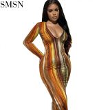Fashion 2021 Printed Long Sleeve Fall Clothing Sexy Maxi Dress Ladies Casual Dress For Women