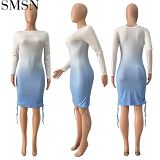 Hot Sale Long Sleeve Pleated Printing Female Dress Women Nightclub Dress Winter Clothes For Women