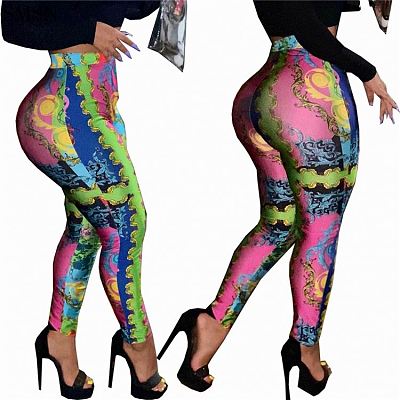 Woman Pants 2021 Autumn Colorful Slim Trousers Tight Streetwear Long Pants Joggers Pants Printed Women Sweatpants