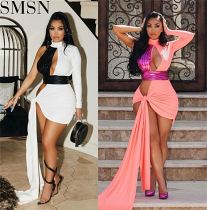 Fashion 2021 Womens Fall Clothing Sexy Hollow Out Dresses Women Slit Bandage Party Dress
