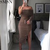 New Trendy Off Shoulder Woman Clothing Slim Pencil Dresses Woman Casual Dress Clothes For Women