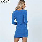 Good Quality Sexy Hollow Out Dress Long Sleeve Dress Bluey Clothes Casual Dress Women