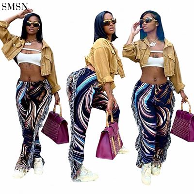 FASHIONWINNIE Autumn Fall Colorful Hip Hop Pants Streetwear Tassel Fringe Casual Pants For Women