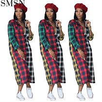 New Style Clothing Manufacturers Custom Multicolor Patchwork Plaid Dresses Woman Casual Dress