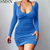 Latest Design Sexy Halter Strap Winter Dress Women Long Sleeve Mini Dress Party Women Dresses