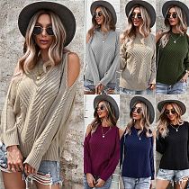 2021 Atumn Winter Solid Color Knit Top Long Sleeve Off Shoulder Sweaters Women Tops