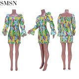 Best Design Fashionable Sexy Printed Puff Sleeve Dress Floral Casual Dresses 2021 Dresses Women