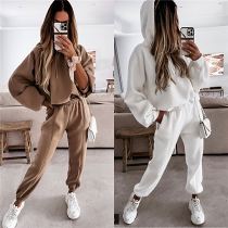 Fashion 2021 Women 2 Piece Set Clothing Autumn Winter Solid Color Casual Hoodies Sexy 2 Piece Set Women