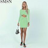 Good Quality Sexy Hollow Out Dress Long Sleeve Dress Bluey Clothes Casual Dress Women