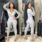 2021 Women Clothes Ruched Solid Color Sexy V-Neck One Piece Jumpsuits Pleated Jumpsuit Bodysuit Bodycon Jumpsuits For Women Sexy