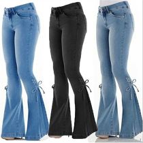 Hot Sale 2021 Mid Waist Bandge Flare Jeans Elasticity Skinny Jeans Women Pants Bell Bottom Jeans