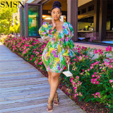Best Design Fashionable Sexy Printed Puff Sleeve Dress Floral Casual Dresses 2021 Dresses Women