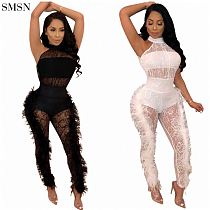 See Through Sleeveless Sexy Womens Playsuit Solid Color Women Mesh One Piece Jumpsuit Sexy Printed Jumpsuits Club Wear For Women