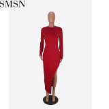Hot Sale Solid Color Cheap Evening Dress Girl Night Dress Split Body Con Dress Woman