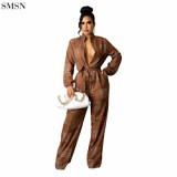 FASHIONWINNIE Long Sleeve Letter Printed One Piece Loose Jumpsuit With Belt Button Jumpsuits For Women Sexy