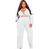 2021 Fashion Casual Plus Size Women Clothing Solid Color Large Size Two Piece Pants Set