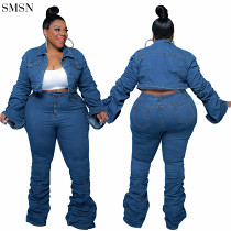 Newest Design Jeans For Women Stylish Fall Winter Plus Size Denim Two-Piece Set Heaps Heaps Pants Jeans