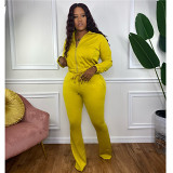 Best Design 2021 Solid Color Plus Size 2 Piece Sets Casual Zipper Jacket Flared Trousers Women Fall Two Piece Set