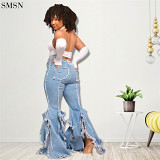 Newest Design Jeans For Women Stylish Fashion Jeans With Holes And Hollow Flares