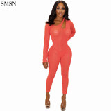 Best Seller One Piece Jumpsuit Womens Fall/Winter Fashion Solid Color Mesh Long Sleeve Jumpsuit