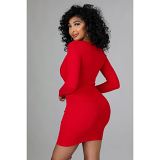 Autumn New Arrival Sexy Summer Long Sleeve Bandge Solid Women Fashion Clothing Summer Casual Dress