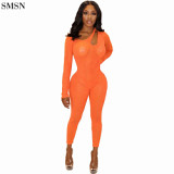 Best Seller One Piece Jumpsuit Womens Fall/Winter Fashion Solid Color Mesh Long Sleeve Jumpsuit