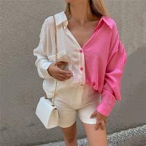 2021 Summer Contrast Color Ladies' Blouses Tops Long Sleeve Single Breasted Women's Sexy Top Woman Tops Fashionable