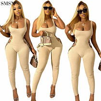 New Arrival 2021 Fall Jumpsuits Fashion Solid Color Suspenders Backless Cut-Out Slim Pants Jumpsuit
