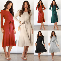 Autumn Winter Women's Long Sleeve Mini Dress High Waist Solid Color Bodycon Dresses Casual Dresses