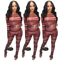 Best Design Long Sleeve Top Bodycon Fall 2 Piece Set Women Clothing Painted Printing Micro Flared Pants Two Piece Set