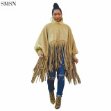 Good Quality Women Tops Fashionable Fall And Winter Solid Color Long Sleeve Fringed Top