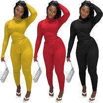 New Arrival Casual Solid Color Bodycon Turtleneck Top Fall 2 Piece Set Women Clothing Two Piece Pants Set
