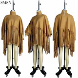 Good Quality Women Tops Fashionable Fall And Winter Solid Color Long Sleeve Fringed Top