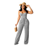 Best Seller Solid Color Spaghetti Strap Top Women Pants 2 Piece Sets Sexy Women Elegant Loose Pants Suit Two Piece Set