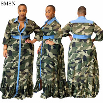 Latest Design Plus Size Women'S Dresses Fall Winter Large Camouflage Print Long Sleeve Shirt Dress