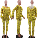 New Arrival Casual Sport Reflective Color Pattern Print Zipper Hoodie Fall 2 Piece Set Women Two Piece Pants Set