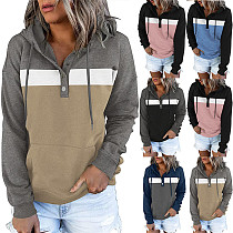 Fall 2021 Women Clothes Loose Contrast Color Patchwork Sweatshirt Sweater Hoodies With Buttons Fall Sweaters Women Tops