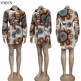 Latest Design Elegant Casual Dresses Autumn Fashion Casual Long Sleeve Shirt Dress With Belt Print