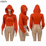 New Arrival 2021 Crop Top Hoodie Fashion Casual Sexy Solid Color Hooded Hollow Out Hoodie Top