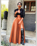 Wholesale Black High Waist Sexy Leather Skirt Women's Casual Dress Solid Color Fashion Skirt