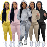 New Arrival 2021 Autumn Winter Casual Sports Solid Color Hoodie 2 Piece Set Women Clothing Two Piece Pants Set