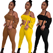 Best Design Autumn Solid Color Sexy Strapless Chest Wrap Suspender Pants Women Clothes Two Piece Set