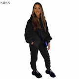 Fashion 2021 Fall Women Clothes Solid Color Sweatpants And Hoodie Set Casual Two Piece Pants Set